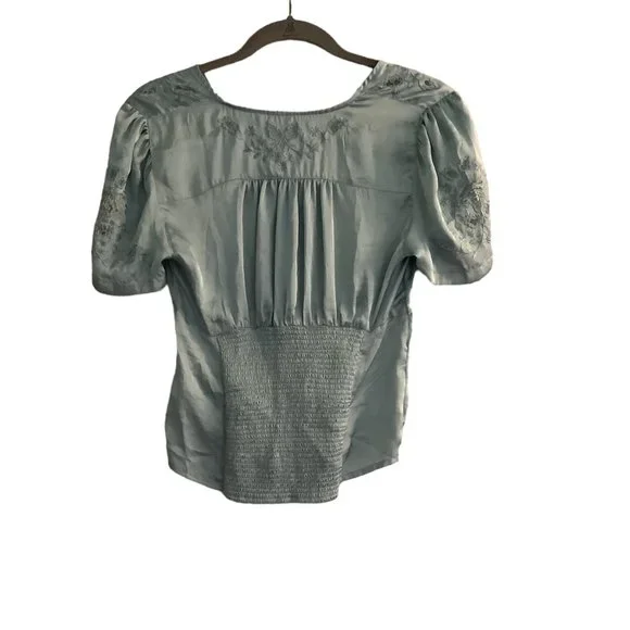 Vintage FREE PEOPLE Light Green Lace V-Neck Embroidered Blouse-SIze Small - Picture 8 of 10